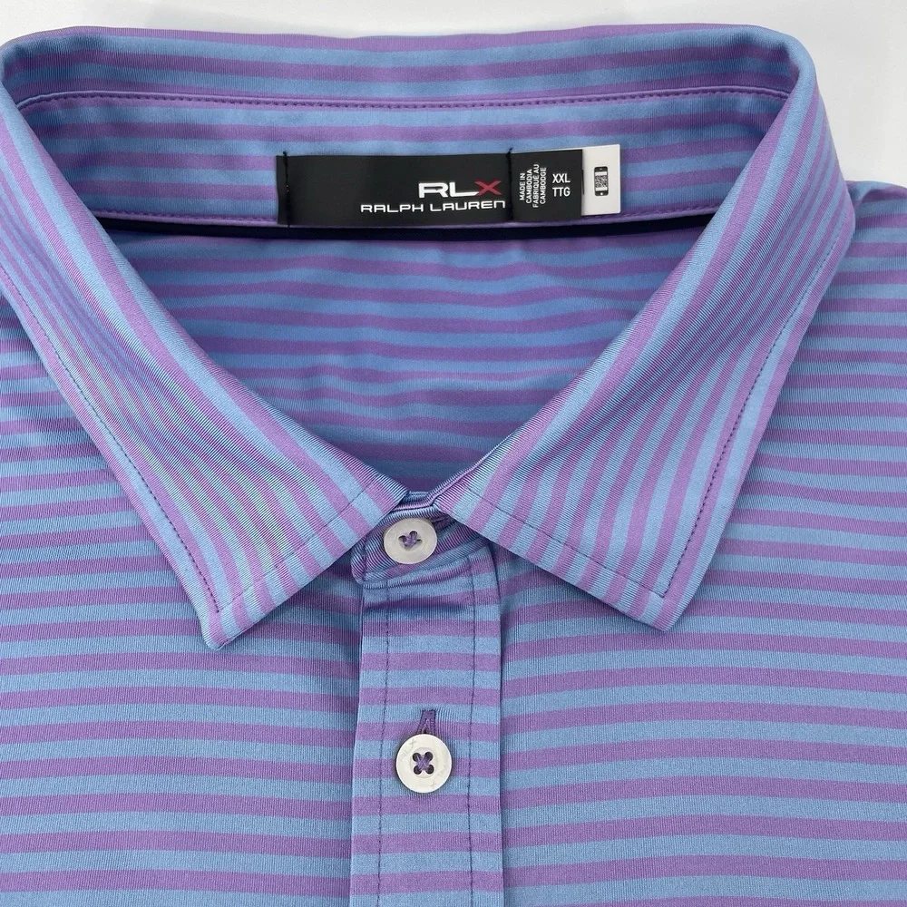 RLX Ralph Lauren Polo Shirt 2XL Purple Blue‎ Stripe Performance Golf Big & Tall